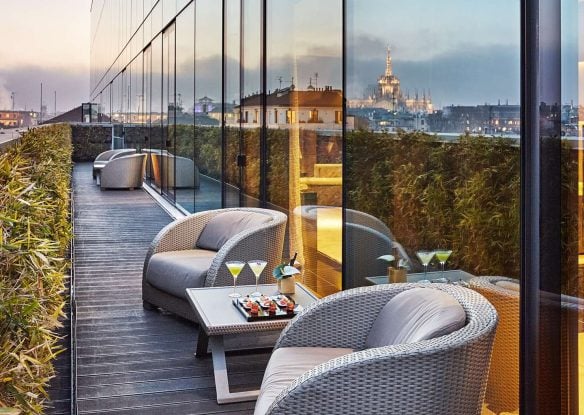 Bar terrace with panoramic Milan view