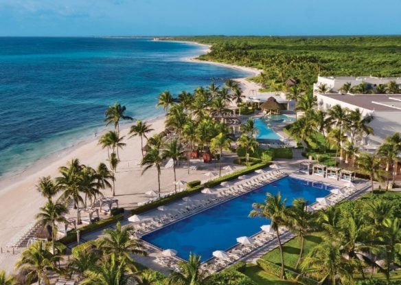 Aerial view of the pool and beach at Dreams Tulum Resort & Spa