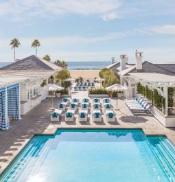 Hotel pool and a terrace overlooking the ocean beach