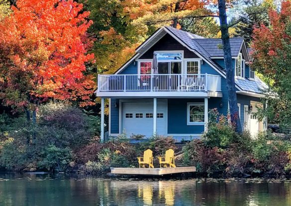 lakefront cottage in the fall